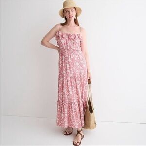 J. Crew Tiered Maxi Dress in Pink Dark Flamingo Tossed Floral NWT Size Small